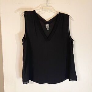 Worthington Black Sheer Sleeveless Blouse V-Neck Women’s Size Large